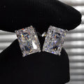 Rectangular Clear Solitaire Four-Prong Stud Earrings Silver Tone view 4