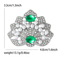 Silver Pearl Crystal Floral Brooch Red Green Cabochons view 4