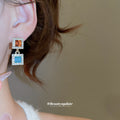 Two Tone Crystal Rectangle Drop Earrings Statement Jewelry Design view 3