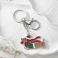Silver Tone Christmas Dachshund Split-Ring Keychain with Lobster Clasp view 2