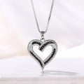 Silver Tone Open Heart Black Clear Stone Pendant Necklace view 5