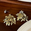 Two Tone Leaf Cluster Stud Earrings With Layered Metal Drops view 3