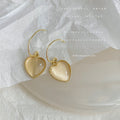 Gold-Tone Beaded Cat's Eye Glass Heart Open Hook Earrings view 3
