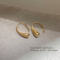 Gold Tone Polished Teardrop Open Hook Earrings For Women view 3
