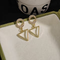 Crystal Look Round Top Open Triangle Dangle Earrings view 2