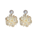 White Flower Cluster Stud Earrings With Pearl Look Centers view 5
