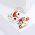 Enamel Christmas Reindeer Brooch with Santa Hat Holiday Pin view 3