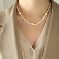White Irregular Pearl Necklace With Gold Heart Spacers view 6