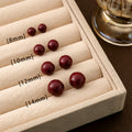 Four Size Burgundy Glossy Classic Round Stud Earrings view 1