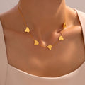 Multi Heart Station Necklace Gold Tone Titanium Steel Chain view 1