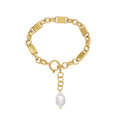 Gold Toggle Chain Bracelet Freshwater Pearl Tassel Drop view 5