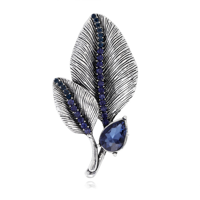 Blue Flower Crystal Two Designs Metal Brooch Pin 5 x 2.7 cm