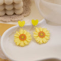 Acrylic Sunflower Heart Stud Drop Earrings Blue Pink Glitter view 3