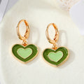 Gold Tone Double Heart Enamel Huggie Drop Earrings in Five Colors view 4