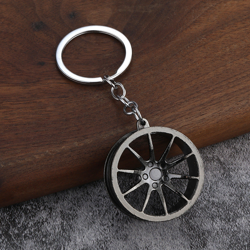 Round Car Wheel Rim Metal Keychain Auto Accessory Charm