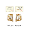 Gold Triple Band Half Hoop Earrings White Enamel Zircon view 3