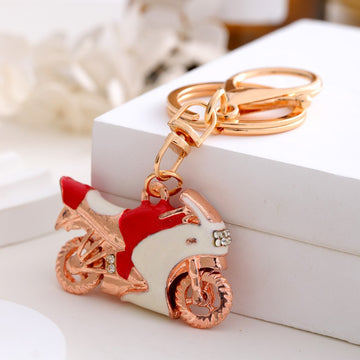 Rose Gold Motorcycle Keychain Enamel Sport Bike Charm