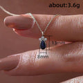 Blue Teardrop Stone Pendant Necklace Gold Tone Cable Chain view 4