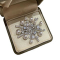 Silver Snowflake Pearl Rhinestone Round Brooch Pin view 5