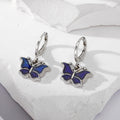 Silver Tone Dark Blue Motif Huggie Drop Earrings in Five Designs view 7
