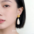 Resin Drop Earrings Blue Flower and Mustard Teardrop view 3