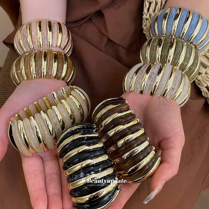 Acrylic Gold Stripe Stretch Bracelets Wide Band 6 Colors