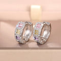 Silver Tone Multicolor Baguette Crystal Huggie Earrings view 5