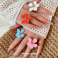 Gold Tone Enamel Flower Open Rings Pink Red White Blue view 1