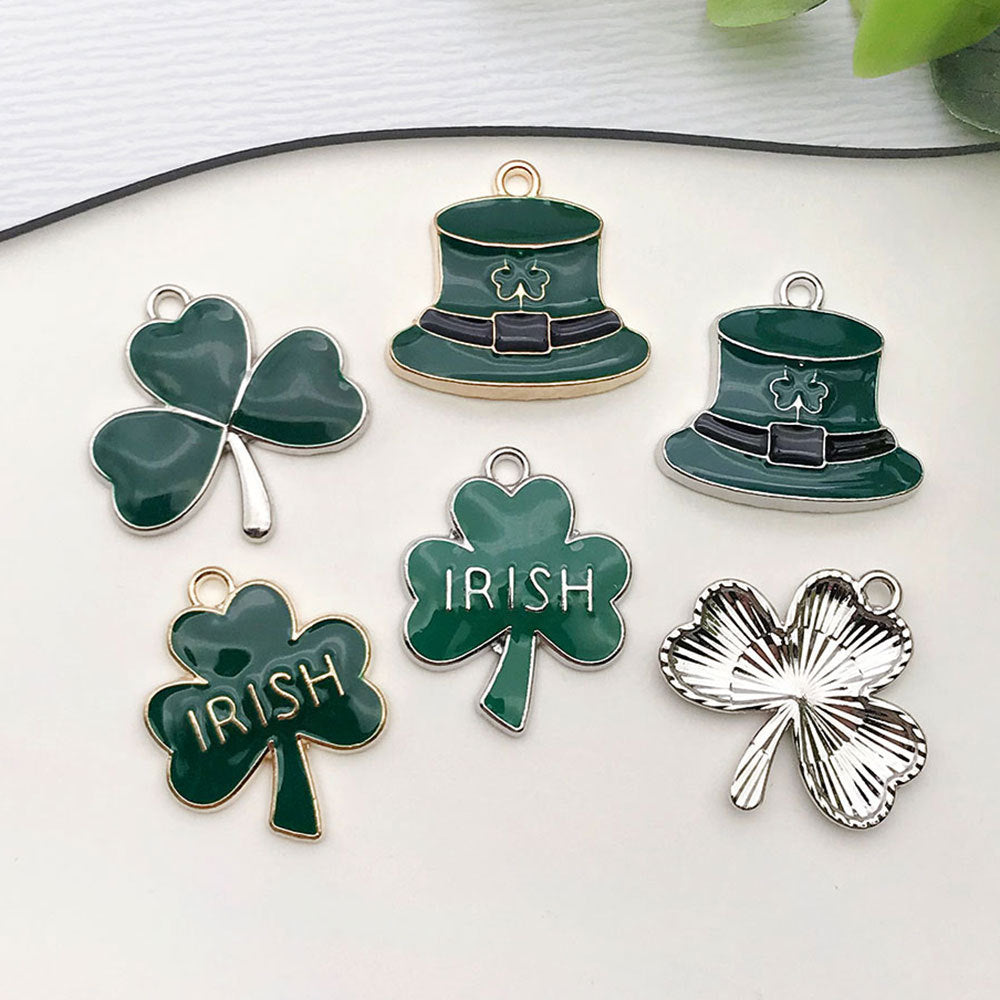 Zinc Alloy Lucky Clover Hat Charm Pendant for Irish Bracelet Earrings DIY Jewelry