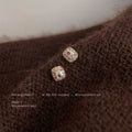 Gold Tone Clear Cushion Stone Double Halo Stud Earrings view 3