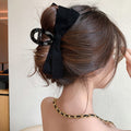 Black Long Satin Bow Shark Style Hair Claw With Draped Tails view 3