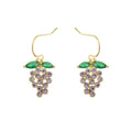 Gold Hook Purple Crystal Grape Drop Earrings Green Leaves view 5