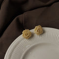 Gold Mesh Rose Flower Stud Earrings Textured Fabric Look view 4