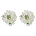 White Translucent Petal Cluster Green Stone Stud Earrings view 5