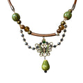 Brown Leather Cord Green Ceramic Butterfly Pendant Necklace view 5