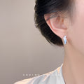 Silver Tone Ice Blue Glass Chip Round Hoop Earrings view 2