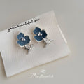 Blue Enamel Flower Silver Bird Stud Earrings Metal view 3