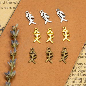 Fish Skeleton Metal Pendant Charm For Jewelry Making