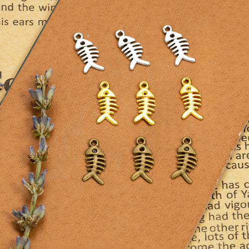 Group view of the fish skeleton in pictured finishes