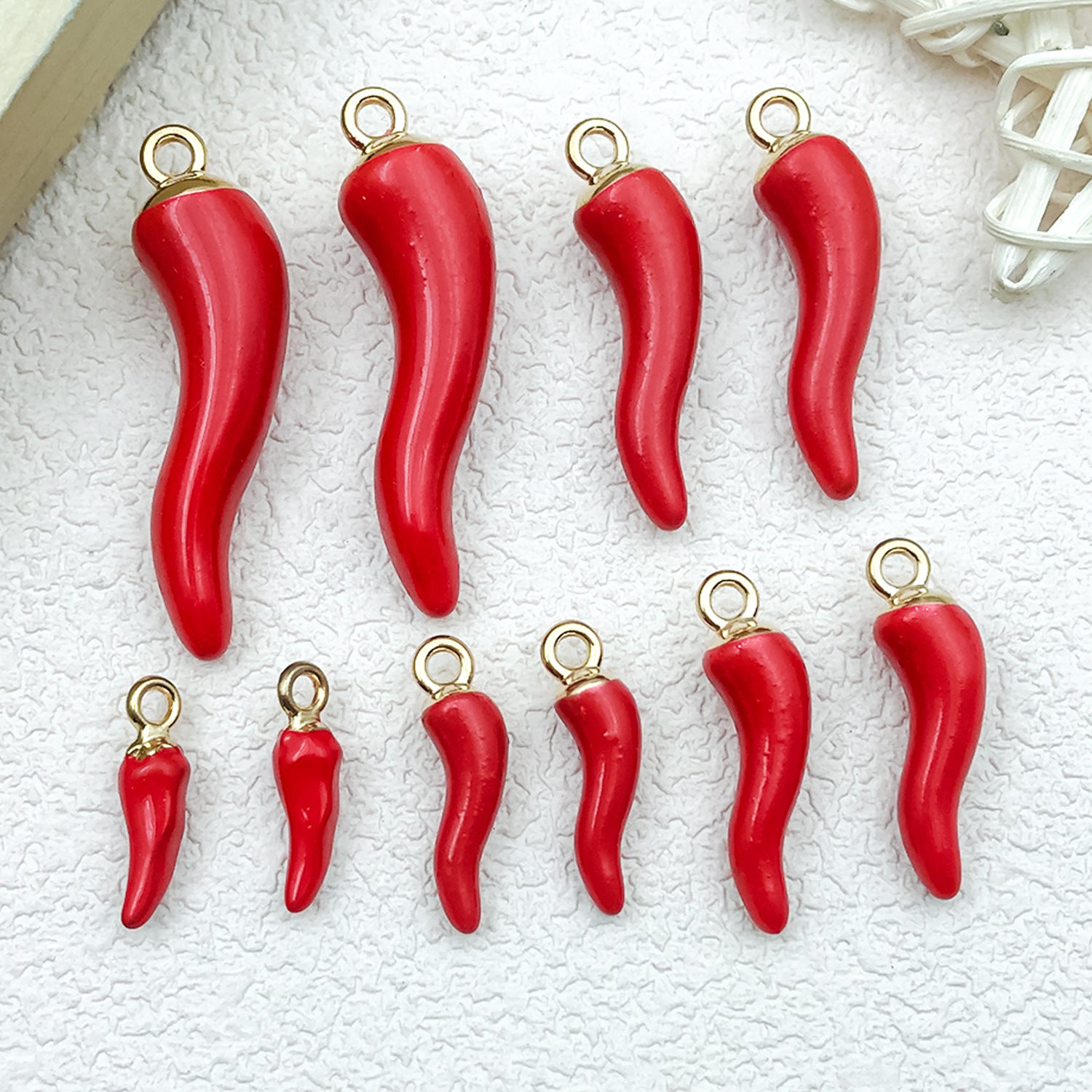 Enamel Zinc Alloy 3D Red Chili Pepper Charm Pendant for Hair Accessories and Keychains