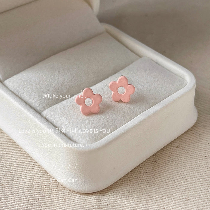Matte Soft Pink Open Center Flower Mini Stud Earrings