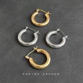 Thick Polished Tube Hoop Earrings Gold and Silver Tone view 3
