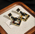 Interlocking Square Geometric Long Dangle Stud Earrings view 6