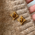 Gold-Tone Diamond-Shaped Stone Stud Earrings - 2 Styles view 6