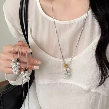 Stone Bead Grape Cluster Pendant Necklaces in Three Colors