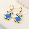 Gold Tone Colorful Bear Huggie Drop Earrings in Seven Colors view 9