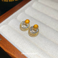 Orange Cabochon and Crystal Double Circle Stud Earrings view 4