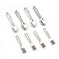 Miniature Spoon and Fork Pendant Charms in a Silver Tone view 2