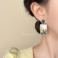 Polymer Clay White Tulip Rectangle Drop Earrings Green Stud view 2