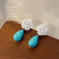 White Rose Aqua Veined Teardrop Stud Earrings For Women view 3